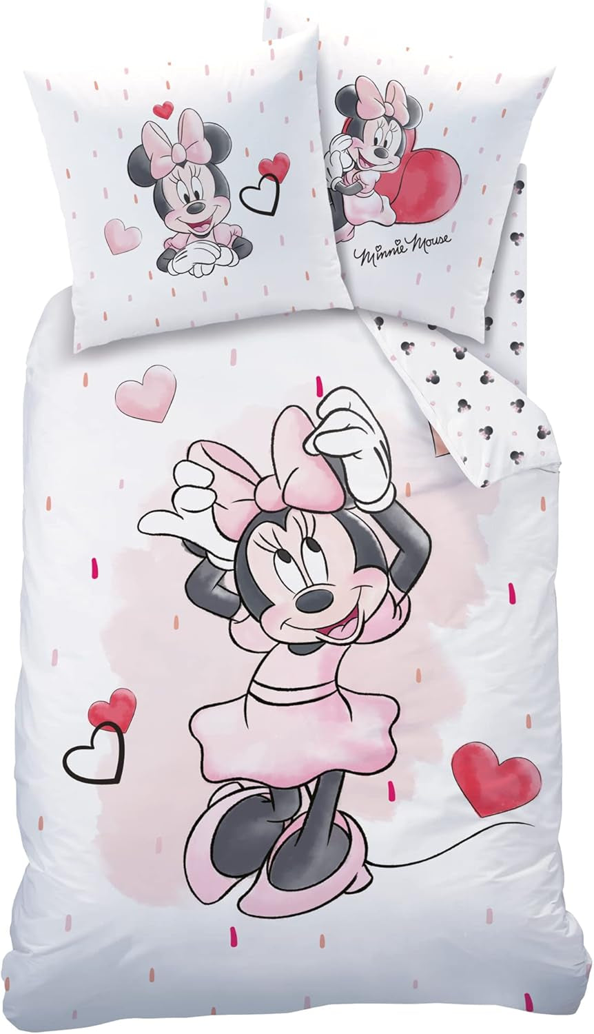 Minnie Mouse Ropa de cama Kinderbettwäsche 1 Kissenbezug 80X80 Cm + 1 Bettbezug 135X200 Cm 100% Baumwolle Naty Shop