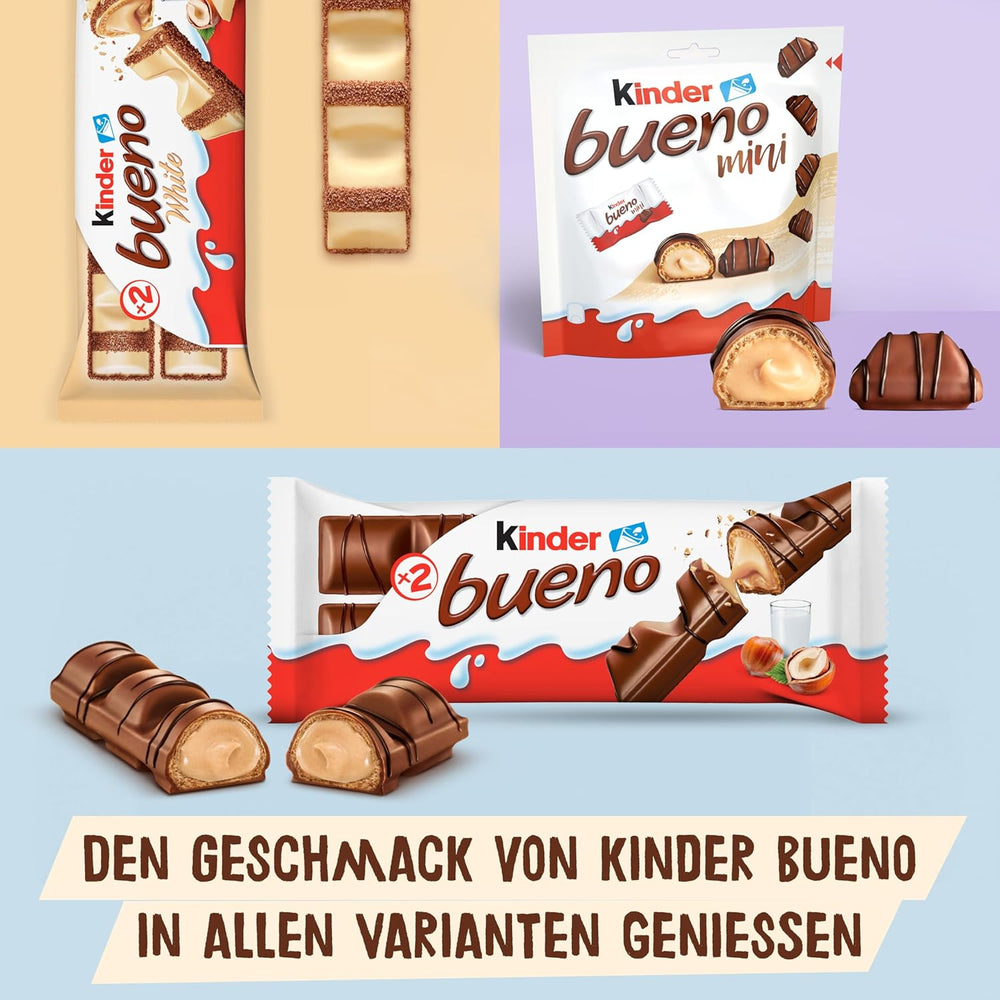 Kinder Bueno Mini - Barritas de chocolate con oblea crujiente, crema de leche y avellanas y chocolate fino con leche - Delicias de carnaval - 1 bolsa de mini barritas envueltas individualmente (1 x 108 g)
