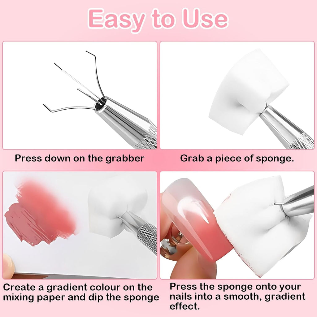 100Stks Latexfrei Nailart Schwämme, Ombre Nagelschwammpinsel, Nagelschwamm Mit Metallgreifer 100 Blatt Nailart-Mischpapier Aufbewahrungsbox, Maniküre Schwamm Applikator Für Farbverlauf Nailart