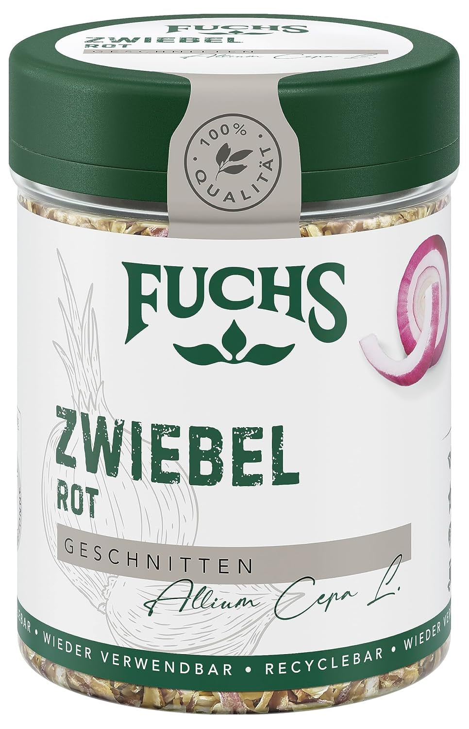 Fuchs Gewürze - Zwiebel rot geschnitten - Gewürz für Pürees, Salad oder Brotaufstriche - ingredientes naturales - 40 g en wiederverwendbarer, recyclebarer Dosis