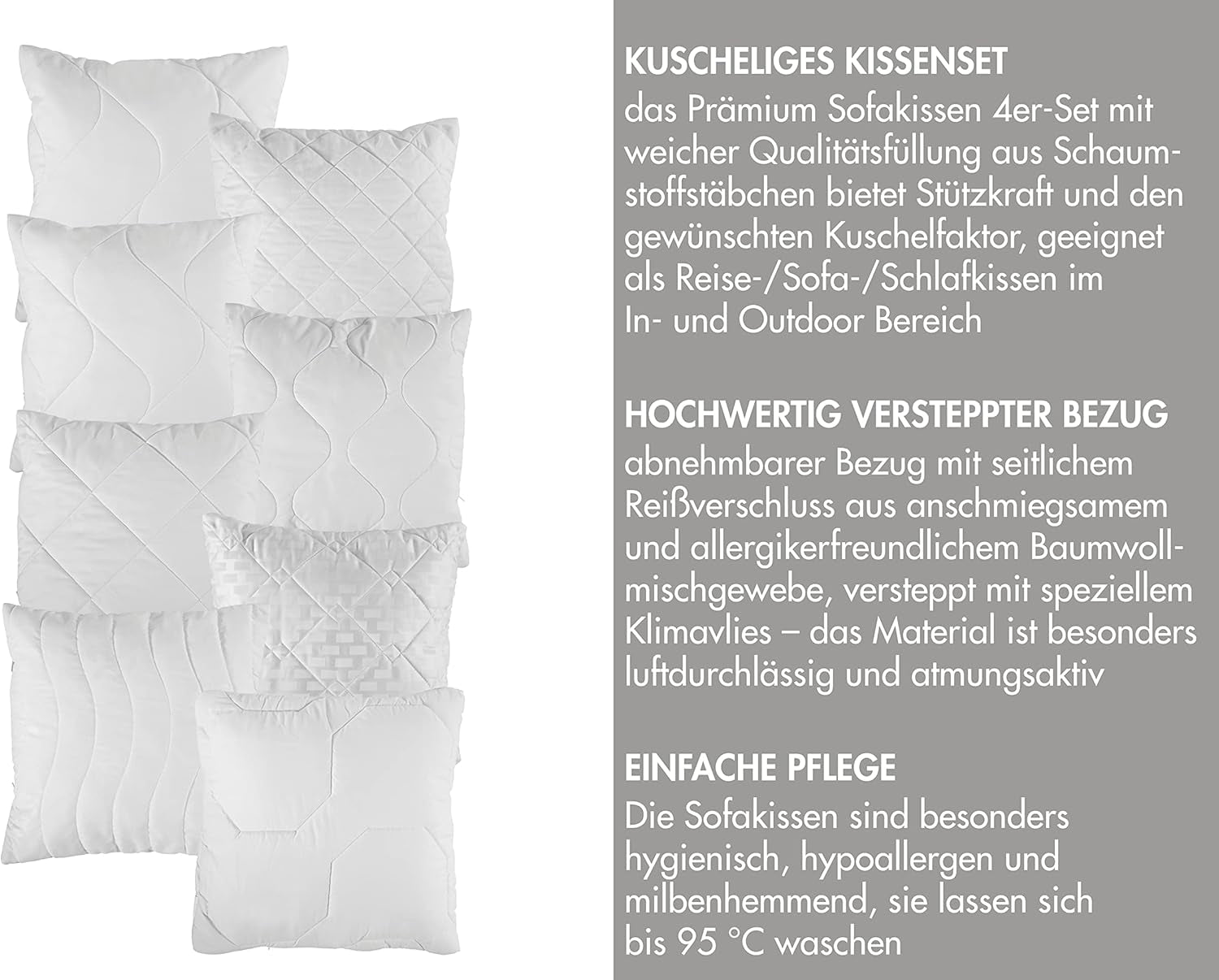 Traumnacht Pernă confortabilă ruletă, Set de 4 perne, Cu capac matlasat și umplutură din tije de spumă, 40 X 40 cm, Certificat Oeko-Tex, Produs în conformitate cu standardul de calitate german Perne standard Naty Shop