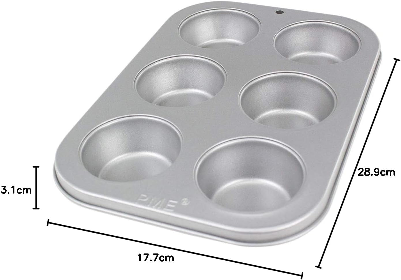 CSB108 Molde para Muffins de Acero al Carbono Antiadherente con 6 Orificios, Acero Inoxidable, Plata, 28,9 X 17,7 X 3,1 cm Moldes y Bandejas para Hornear Naty Shop