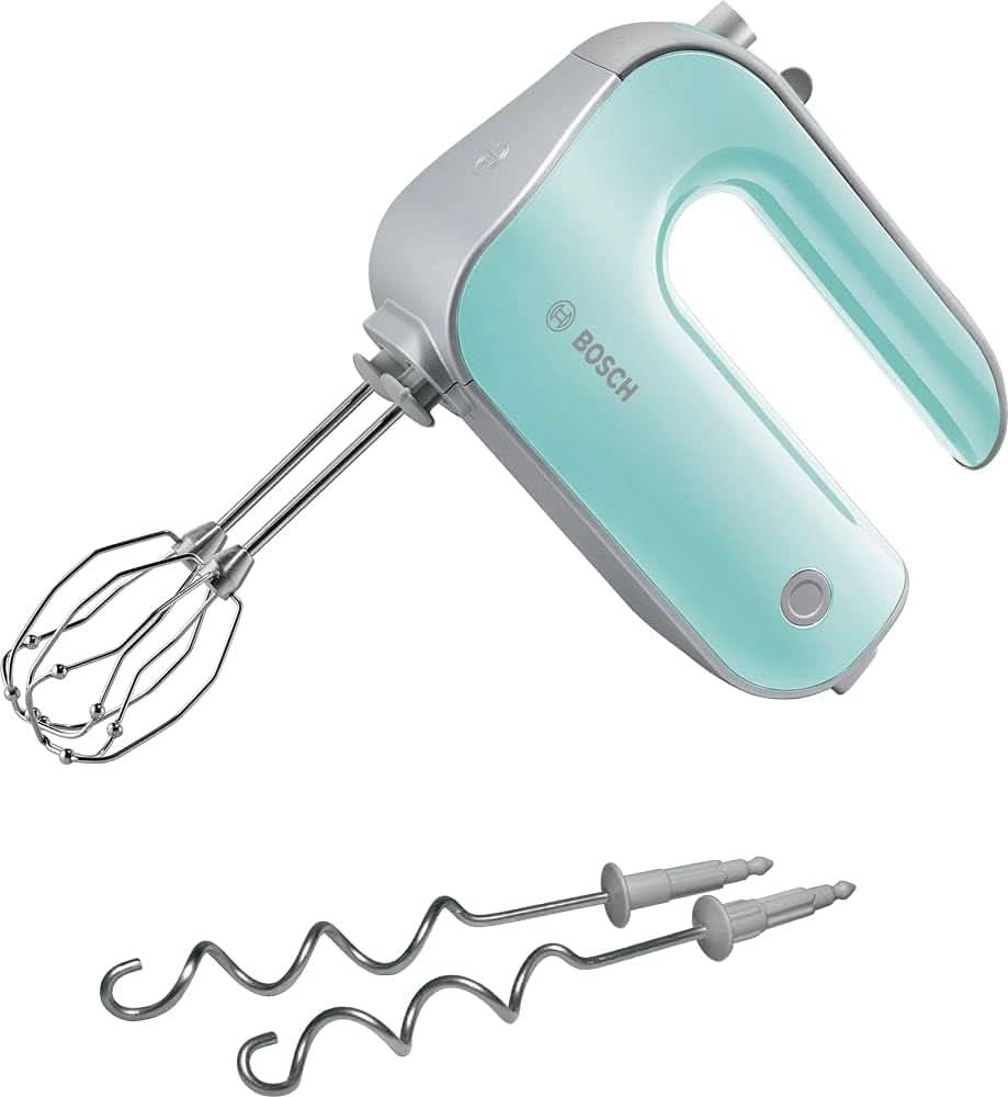 Bosch Handrührer Styline MFQ4835DE, 2X2 Rührbesen, 2 Edelstahl-Nethaken, Spülmaschinengeeignet, 575 W, Weiß Kitchen Naty Shop Menta Turquesa/Plata