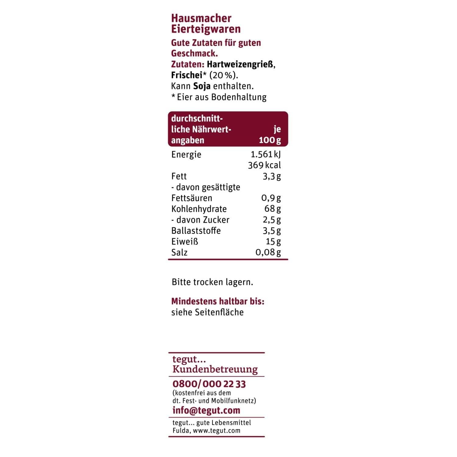 tegut... Fideos al huevo Waves - Fideos de cinta, 1 x 500 g