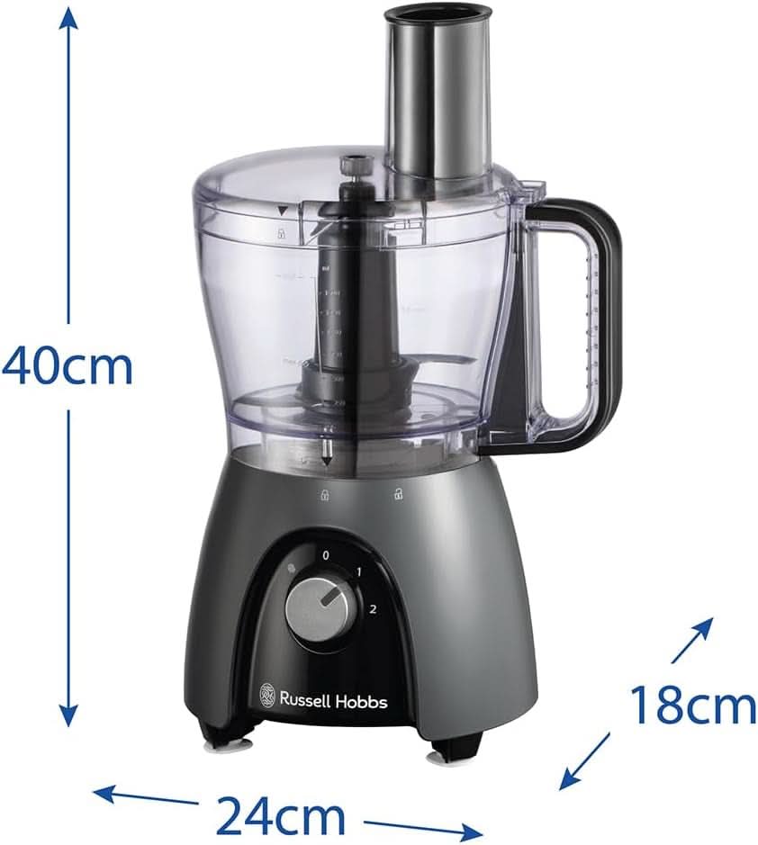 Russell Hobbs Robot de Cocina [Batidora/Picadora de Verduras/Batidora de Mesa/Picadora/Batidora] Robot de Cocina (Amasar, Mezclar y Cortar), Carbón Mate Cocina Naty Shop