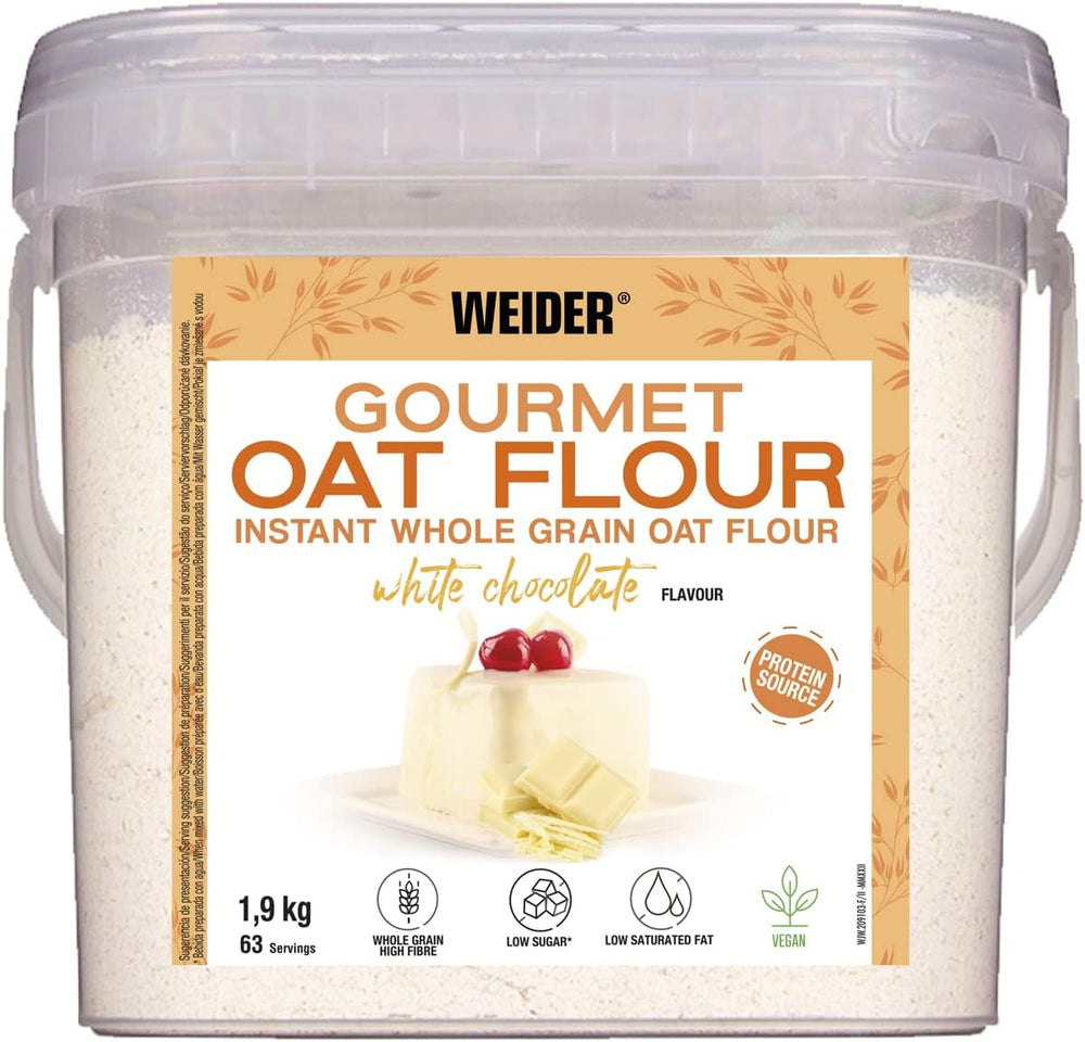 Avena Weider Gourmet (1,9 kg) sabor brownie. Avena integral. Fuente de proteínas baja en azúcar.
