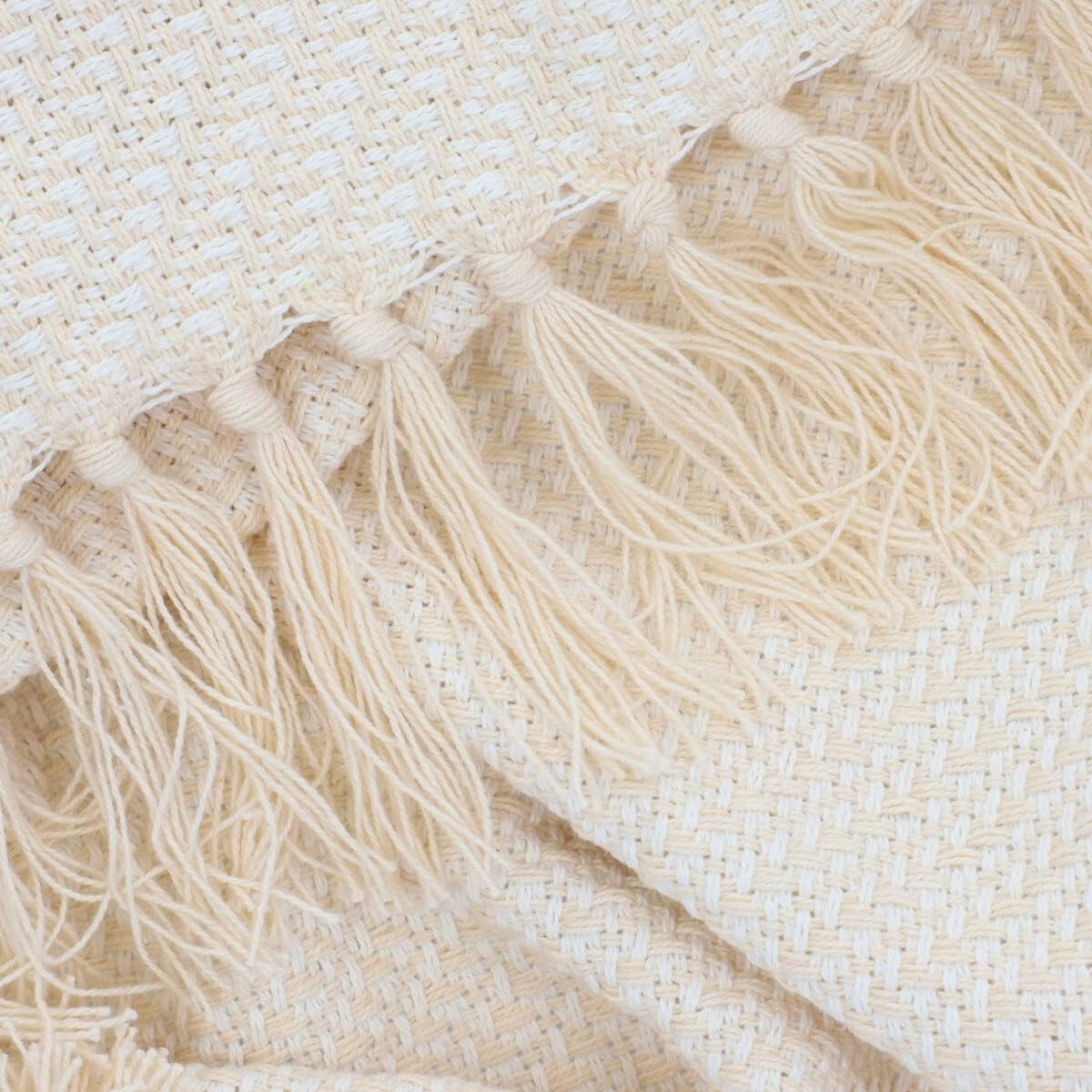 HOMLA Manta con flecos de algodón Morris Plaid - Manta suave y cómoda Manta de algodón - tejido fino 130 X 170 Cm Crudo Camas y mantas Besuche den HOMLA-Store