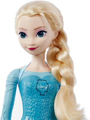 Jucării Mattel din Disney Frozen Păpușa Elsa cântătoare în ținută emblematică, cântă „Let It Go” din filmul Disney în engleză, franceză, germană, italiană, JDL58
