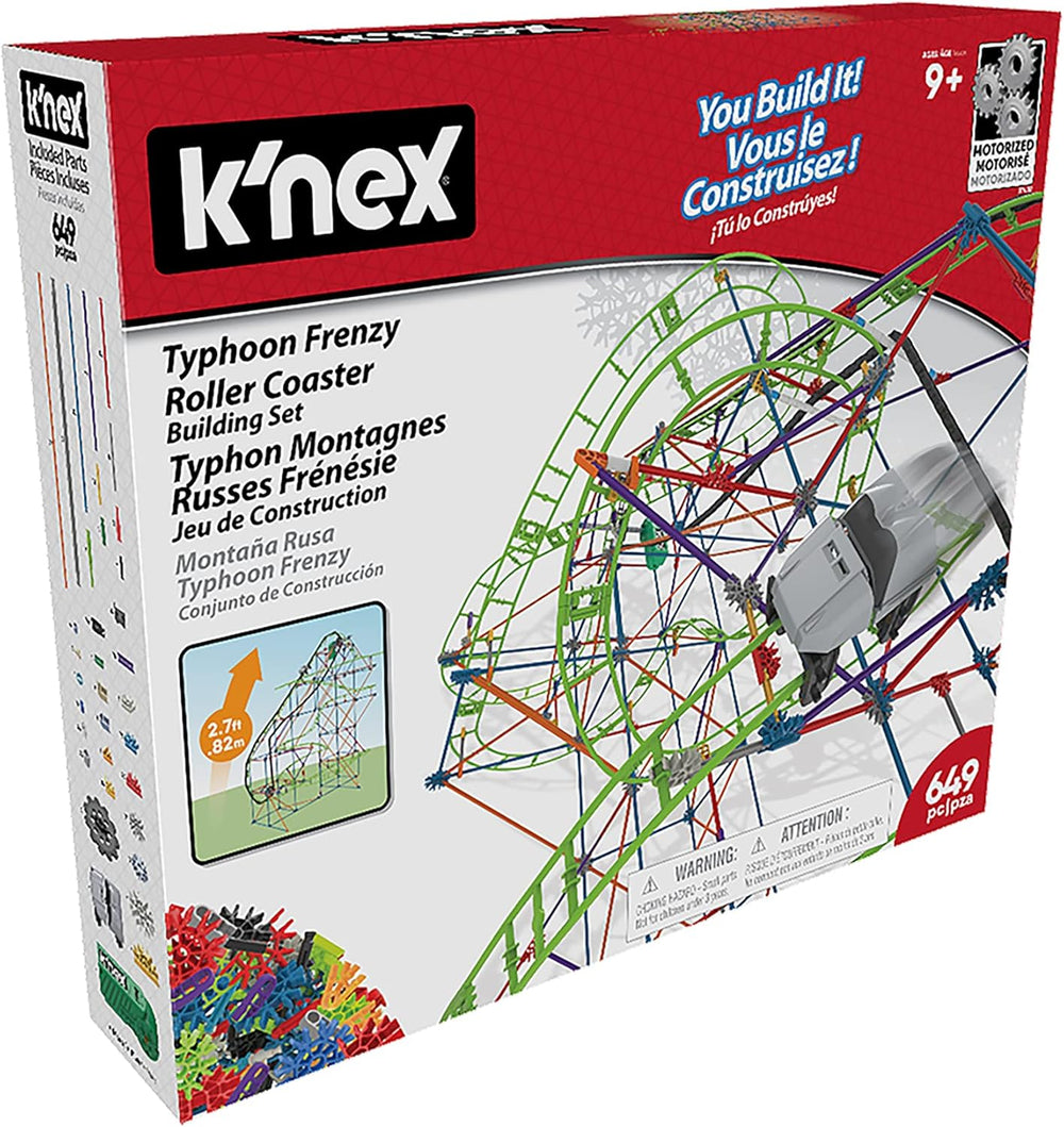 K'NEX 51438 Typhoon Frenzy Montaña rusa, modelo 2 en 1, juego de construcción colorido para niños y niñas, juguete de 19 pies, juego de construcción para niños de 640 piezas para niños a partir de 9 años