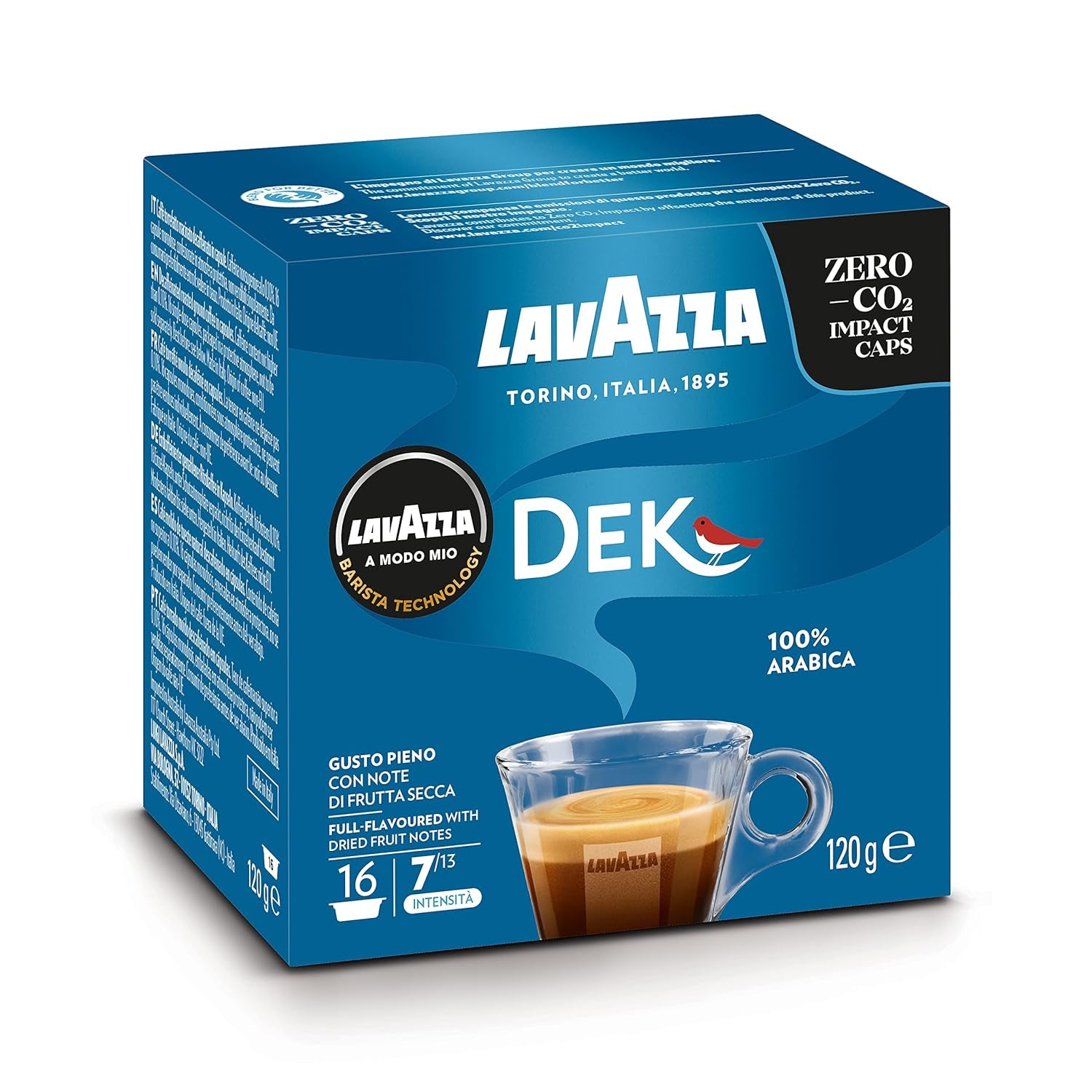 Lavazza A Modo Mio Dek Cremoso, 256 Kaffeekapseln, für einen entkoffeinierten Espresso mit aromatischen Noten von Mandeln und Canditis, 100% Arabica, Intensität 7/13, mittlere Röstung, 16 Packungen