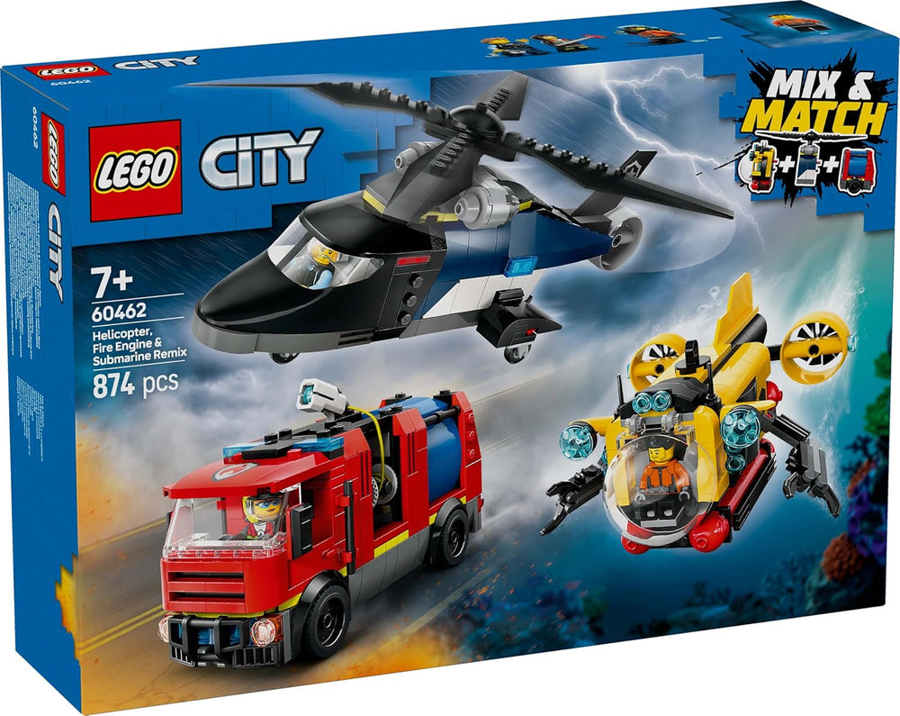 Set combinado LEGO City con helicóptero, coche león y submarino y 3 minifiguras - Vehículos de juguete para construir para niños y niñas a partir de 7 años - Regalo de cumpleaños y vacaciones 60462 Juegos de construcción Besuche den LEGO-Store