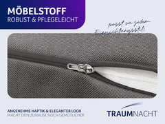 Pernă de citit Traumnacht Cozy Back Cushion, 70 x 40 cm gri închis, husă detașabilă și lavabilă din 100% poliester, buzunar lateral practic, certificată Oeko-Tex, produsă conform standardelor germane de calitate