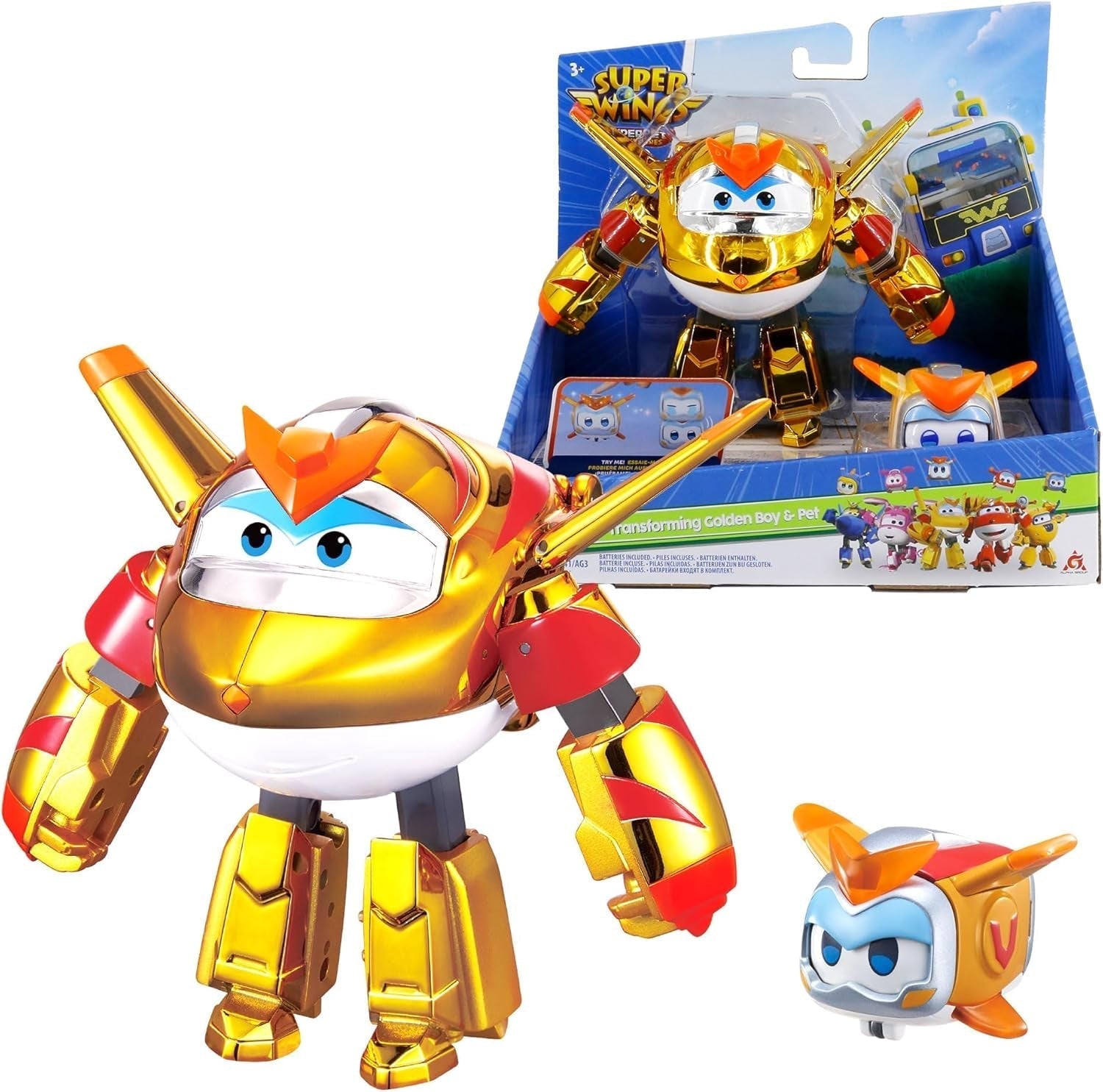 Super Wings EU770447 - Transforming Tino & Pet, figura de juguete transformable aprox. 14,5 cm y mascota con una altura de aprox. 4,3 cm, para niños mayores de 3 años Figuras de acción Naty Shop El niño de oro