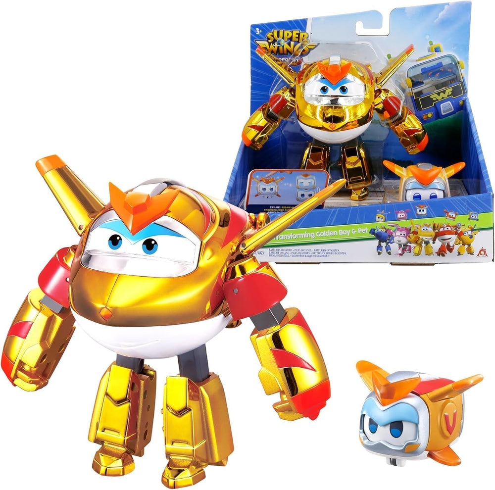 Super Wings EU770447 - Transforming Tino & Pet, figura de juguete transformable aprox. 14,5 cm y mascota con una altura de aprox. 4,3 cm, para niños mayores de 3 años Figuras de acción Naty Shop El niño de oro
