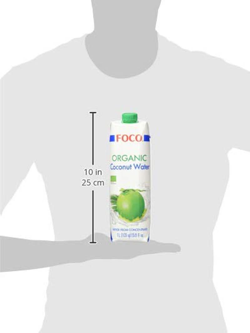 FOCO Agua de Coco Orgánica Bebida Deportiva Pura y Refrescante 100% Agua de Coco - 6 X 1 Litro Naty Shop