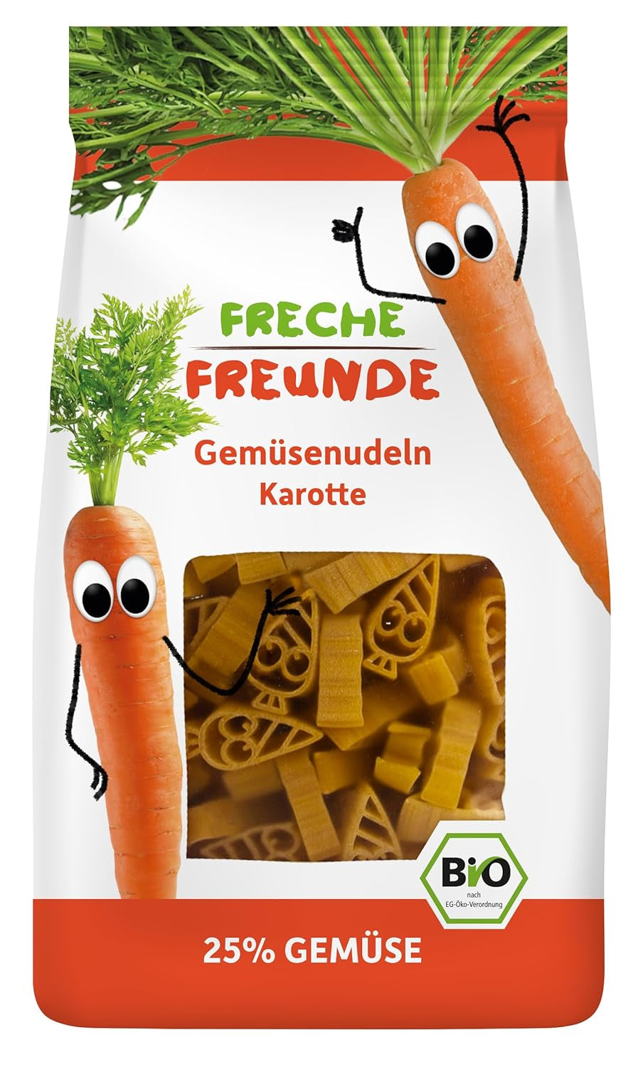 Freche Freunde Fideos Vegetales Orgánicos 'Zanahoria' 25% Contenido Vegetal Vegano Paquete de 6 (6 x 300g)