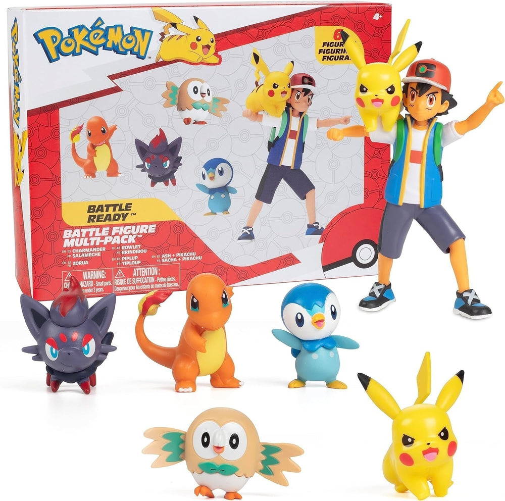 ¡Listo para la batalla Pokémon! Juego de figuras de 6 piezas - Ceniza de 11,4 cm y Pikachu de lanzamiento, Charmander, Rowlet, Piplup, Zorua de 5,1 cm - Con licencia oficial - Regalo de Pascua para niños, niños y niñas Figuras de acción Naty Shop Título predeterminado