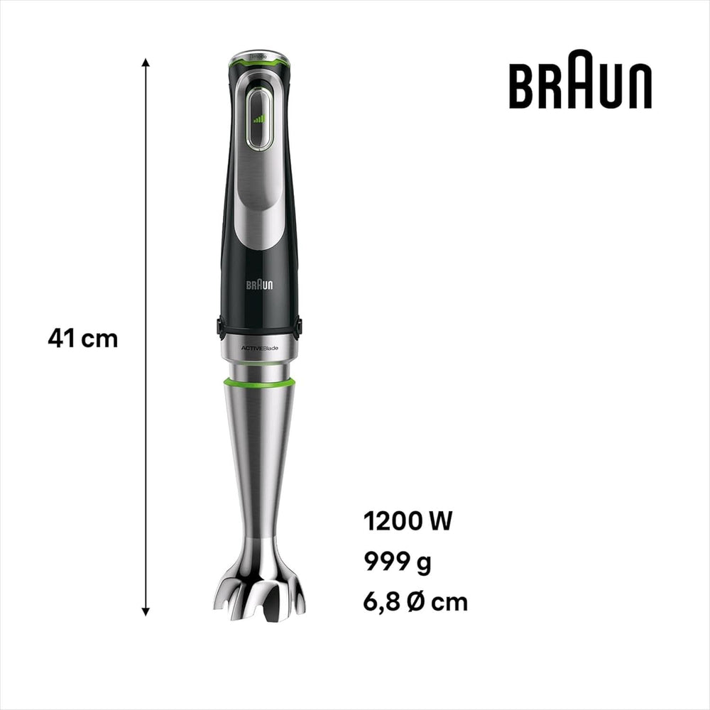 Braun Multiquick 9 MQ 9147X - Batidora 5 en 1 con batidora de pie, aufsatz, zerkleinerer, kartoffel- & gemüsestampfer & schneebesen, Stufenlose Geschwindigkeitsenstellung, 1200 W, Schwarz/Edelstahl Cocina Naty Shop