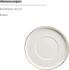 MÄSER, Serie Sita, Teller Set Für 6 Personen, Essgeschirr Aus Weißem Porzellan Mit Goldrand, Schlicht, Elegant, Porzellan, Weiß Seturi vesela masa Naty Shop