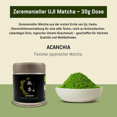 Ceremonial Grade UJI - Cutie de 30 g - Bio - 100% Matcha japonez - Prima recoltă - Matcha pur - Măcinat