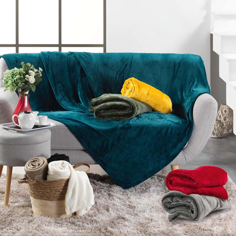 Douceur D'Intérieur FLANOU Cuadros, Poliéster, Azul, 125 X 150 Cm Edredones y colchas Naty Shop