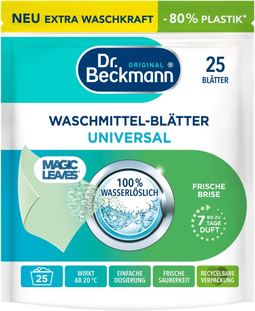 Hojas de detergente Dr Beckmann COLOR HOJAS MÁGICAS | Toallitas de lavado predosificadas y solubles en agua | Ahorro de espacio y fácil de usar | 25 hojas Naty Shop Detergentes para Ropa 25 piezas Universal