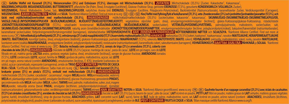 Barra de chocolate con maní cubierta de chocolate con leche, delicioso relleno de caramelo, maní y oblea crujiente, paquete de dulces a granel, 1 paquete (5 x 31 g)