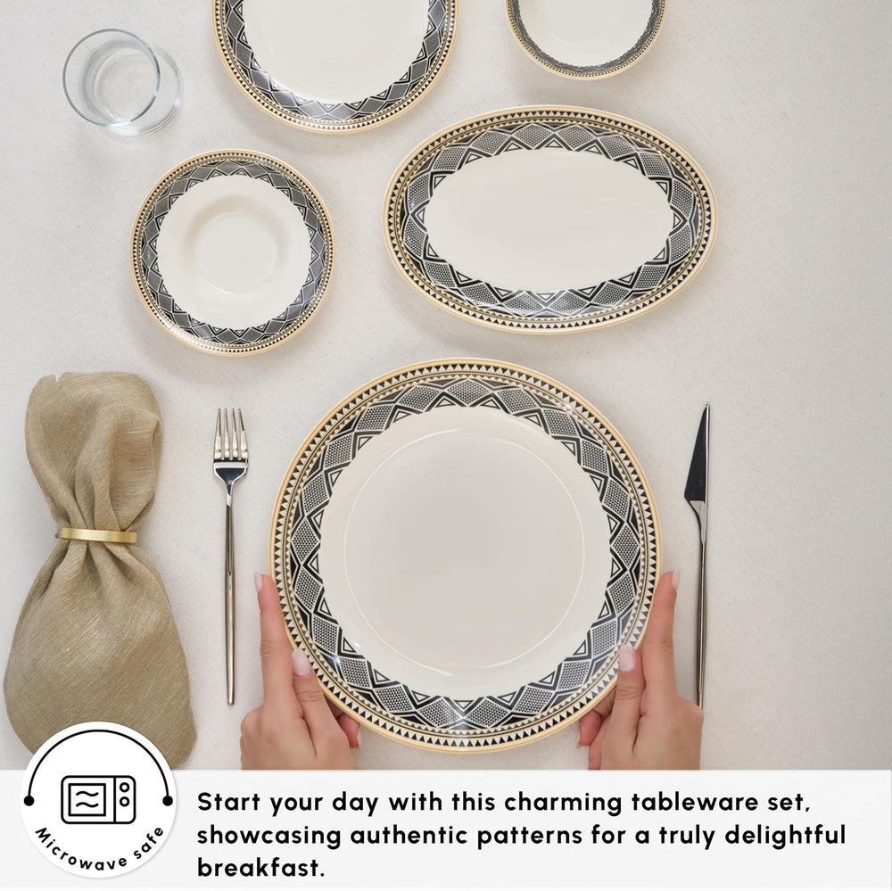 Karaca Globe - Frühstücksset & Geschirrset für 6 Personen mit Tassen, 26-teiliges Porzellan Geschirr Set mit Teetassen, Untertassen, Servierteller und Frühstücksgeschirr Teller Set - Weiß