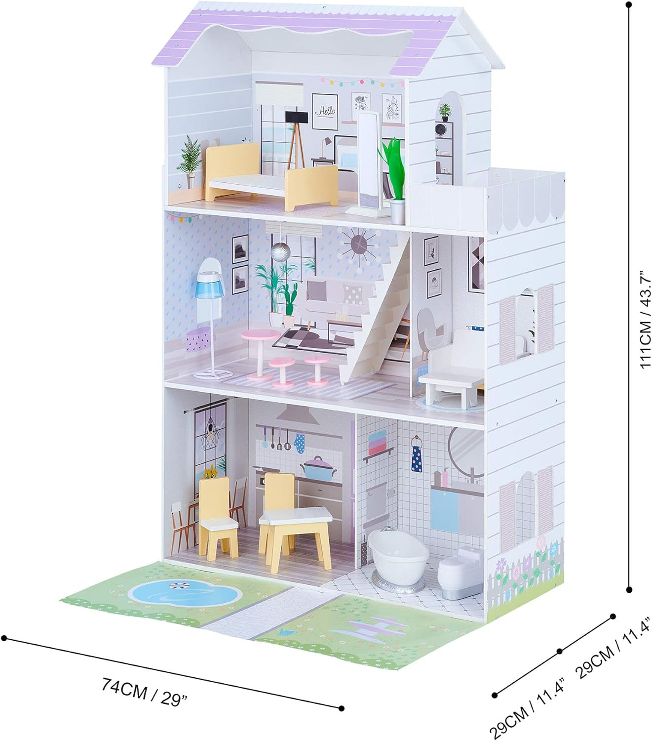 Teamson Kids Olivias Little World Casa de Muñecas Gigante con 16 Accesorios para Muñecas, Casa de Muñecas de Madera con Muebles, 3 Pisos, Casa de Muñecas Infantil para Muñecas de 12 Pulgadas/30 cm, Edad 3 Años+ Naty Shop Casas de Muñecas