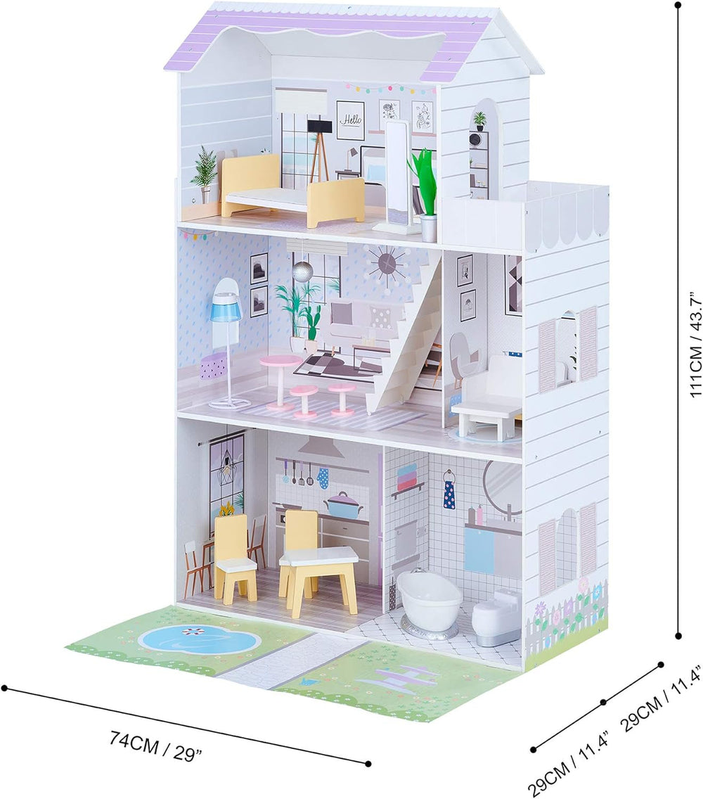 Teamson Kids Olivias Little World Casa de Muñecas Gigante con 16 Accesorios para Muñecas, Casa de Muñecas de Madera con Muebles, 3 Pisos, Casa de Muñecas Infantil para Muñecas de 12 Pulgadas/30 cm, Edad 3 Años+ Naty Shop Casas de Muñecas