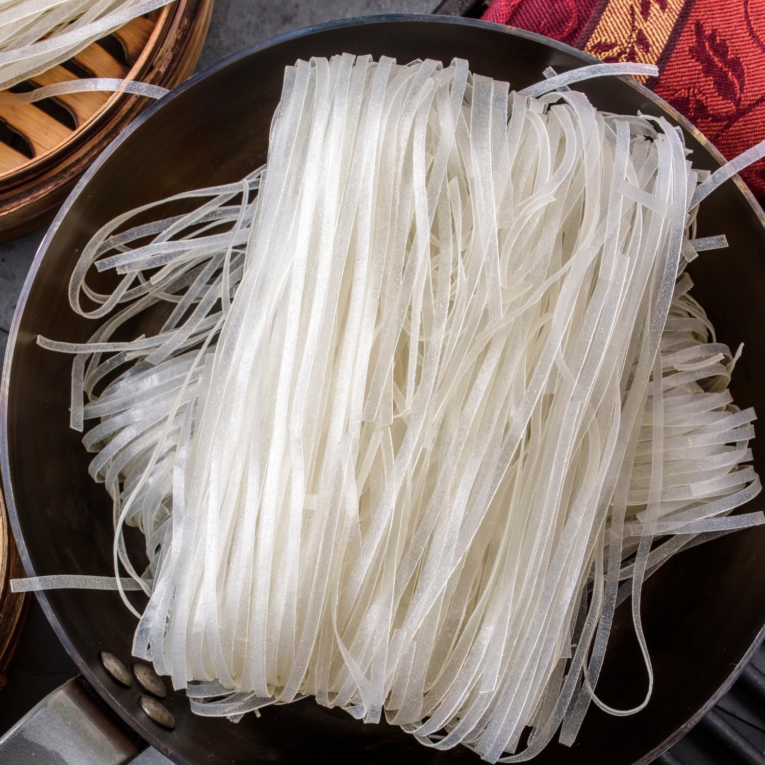 Fideos de arroz - tailandeses, fideos de cinta de arroz de 10 mm de ancho, hechos con harina de arroz, rectos - 1 x 400 g