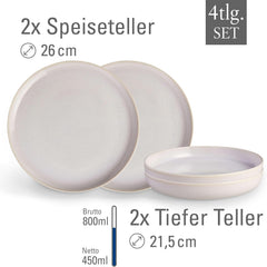 like. by Villeroy & Boch – Crafted Cotton Dinner-Set 4 teilig Weiß, Spülmaschinenfest, Mikrowellensicher, Geschirrset, Tafelservice Modern, Speiseteller, Tiefe Teller, Pottery-Look, Premium Porzellan