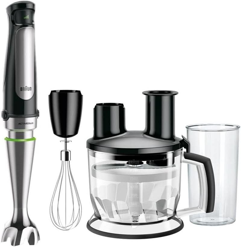 Braun Multiquick 7 MQ 7035X Stabmixer - Pürierstab Mit Abnehmbarem Edelstahl Mixfuß Mit Activeblade Technologie Zum Pürieren Der Härtesten Ingredient, Inkl. Juego de 3 piezas Zubehör, 1000 W, Schwarz Kitchen Naty Shop Schwarz Küchenmaschine