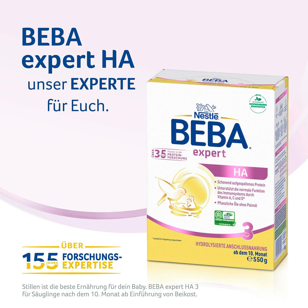 BEBA expert HA 3 Fórmula de continuación hidrolizada, a partir de 10 meses, 1 paquete (1 x 550 g)
