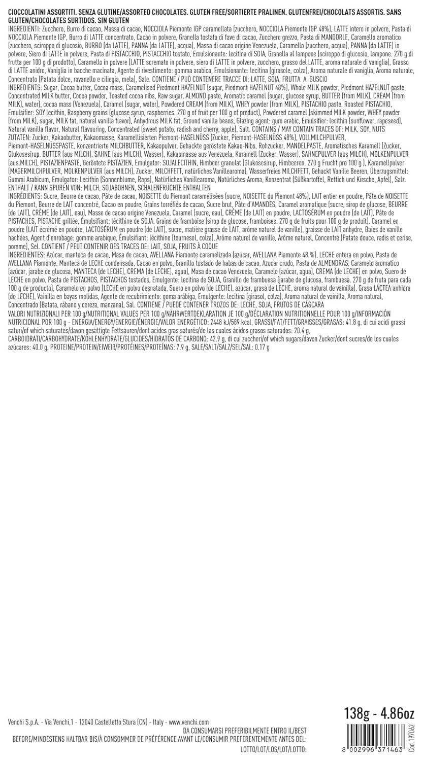 Venchi - Caja de regalo pequeña de chocolates surtidos Murrine, 138 g, sin gluten, sin colorantes artificiales, sin conservantes, idea de regalo