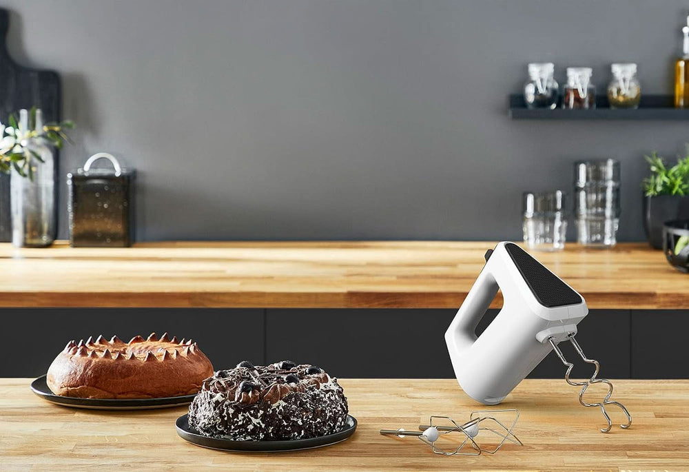 Krups GN4001 3 Mix 4000 Batidora de mano | 450 vatios | Diseño robusto | Controlador de velocidad variable | Función Turbo y Auswurf | incluido 2 Rührbesen y 2 Knethaken | Weiß/Grau Cocina Tienda Naty