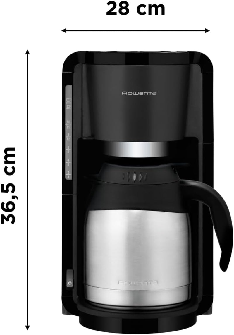 Espressor cu filtru Rowenta Adagio, carafă termică din oțel inoxidabil, menține cafeaua caldă până la 4 ore, capacitate 10-15 cești, capacitate 1,25 l, coș filtru detașabil, oprire automată, negru, CT3818