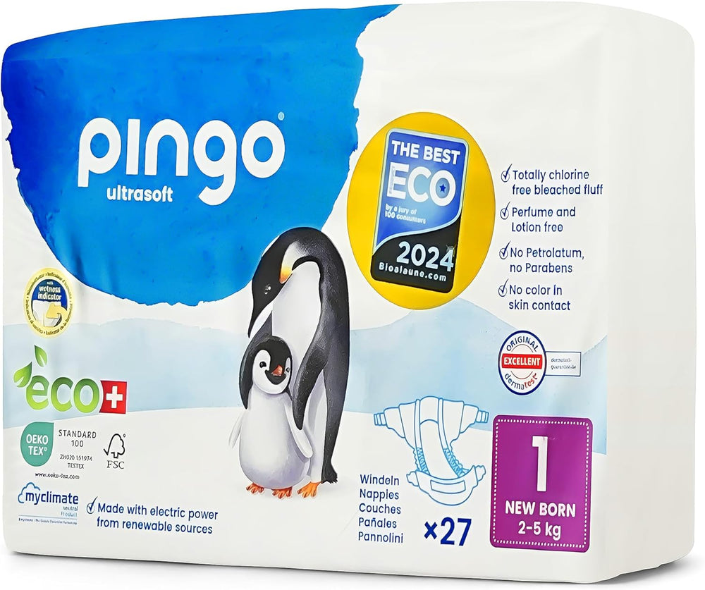 Pañales ecológicos talla 1 recién nacido (2-5 kg), 1 bolsa con 27 pañales