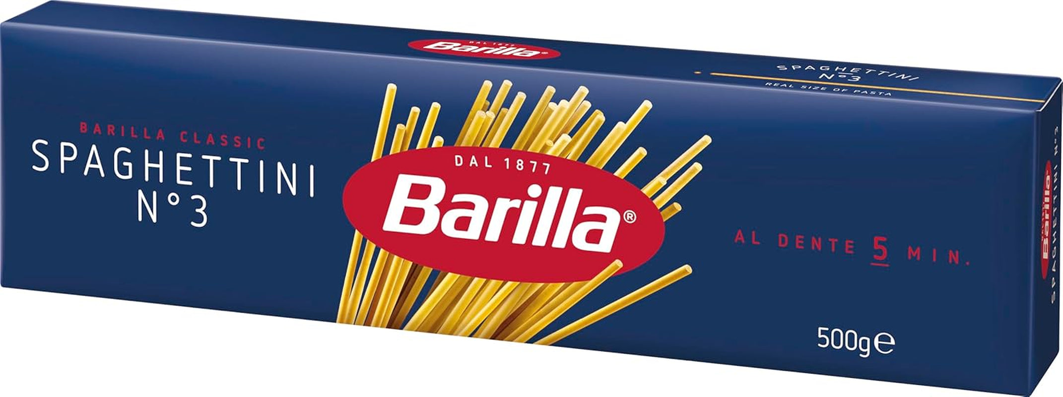 Pasta Barilla Spaghettini Clásicos núm. 3 trigos duros de alta calidad, siempre al dente (1 x 500 g)