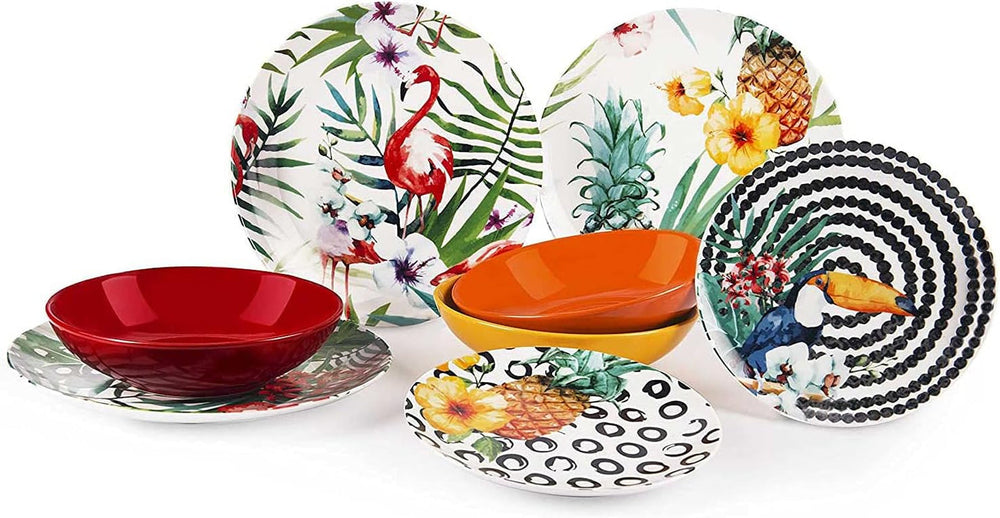 Excelsa Tropical Chic Teller-Set, 18 Stück, Porzellan, Mehrfarbig Seturi vesela masa Naty Shop Single
