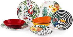 Excelsa Tropical Chic Teller-Set, 18 Stück, Porzellan, Mehrfarbig Seturi vesela masa Naty Shop Single
