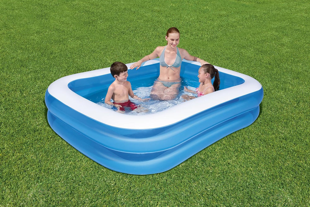 Bestway - Piscina Hinchable Rectangular Blue Deluxe, 211 x 132 x 46 cm, Azul/Blanco