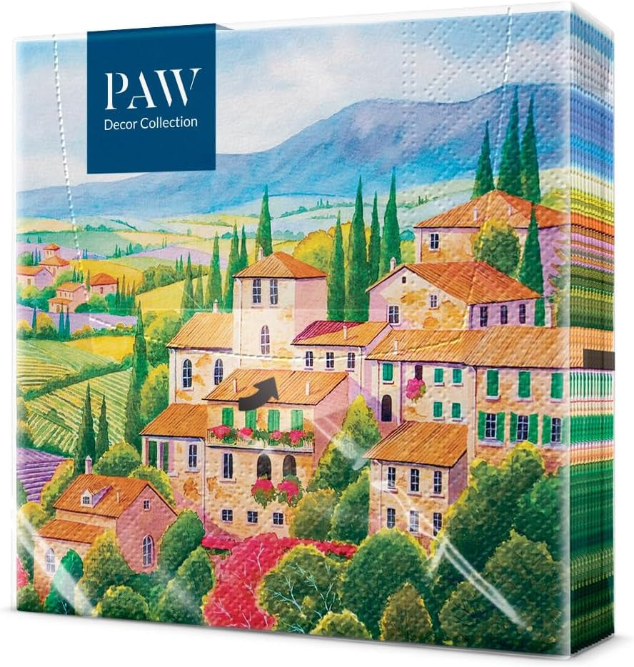 PAW - Șervețele 3 straturi (33 X 33 Cm) I 20 bucăți I Perfect pentru zile de naștere, petreceri, nunți, comuniuni și sărbători I Decorațiuni de masă Șervețele de hârtie colorate - ierburi I aromă de ierburi