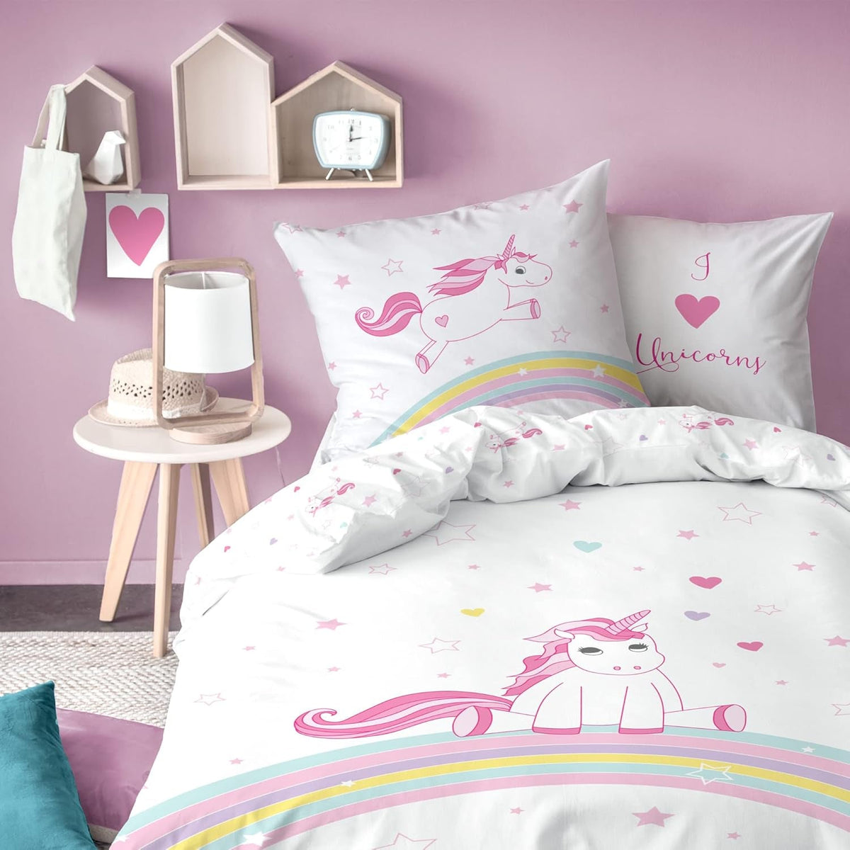 Lenjerie de pat pentru fetite, Unicorn, bumbac Lenjerie de pat - copii Naty Shop Unicorn