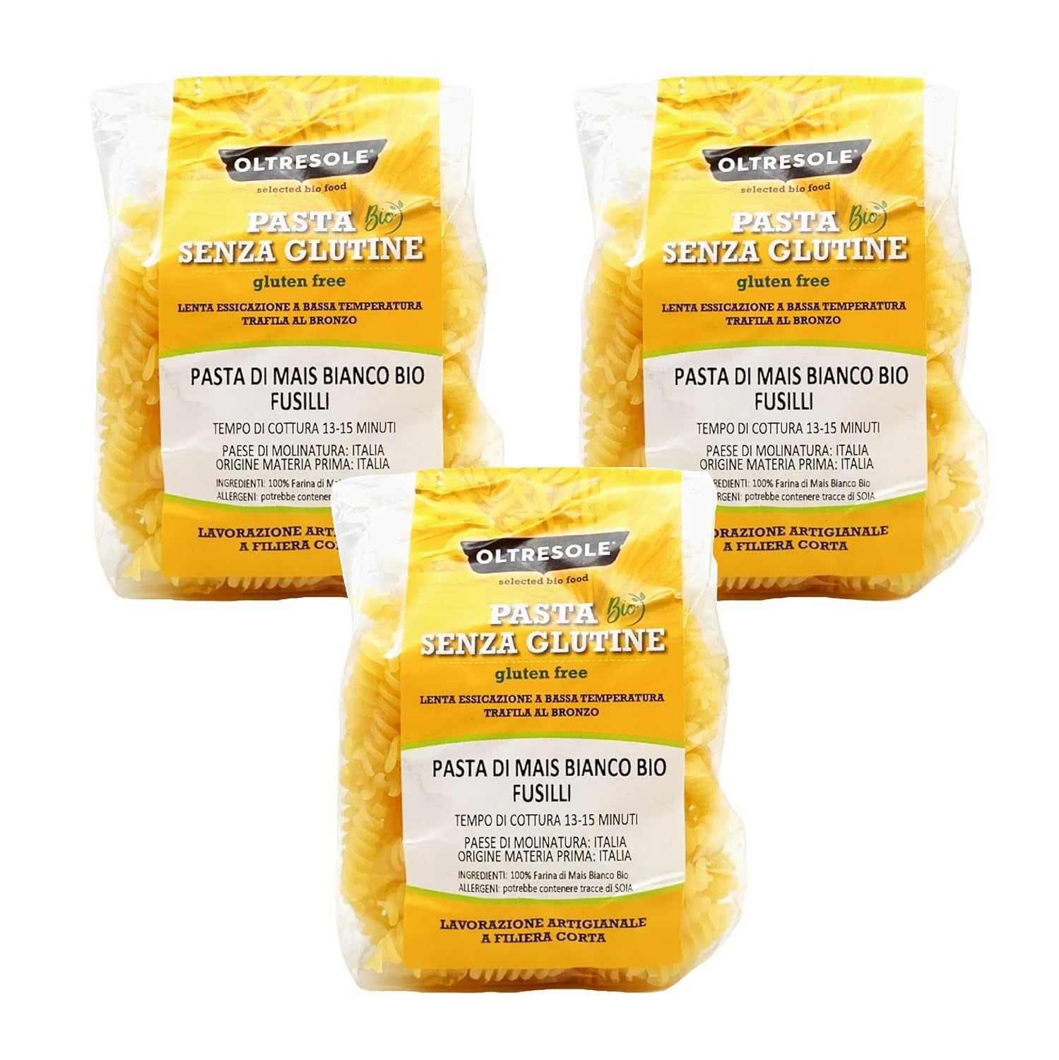 - Weiße Maisnudeln aus italienische Bio-Mais, glutenfree, Fusilli-Format - glutenfreie Nudeln, 100% Bio-Weißmehl, vegan, Packung mit 3 Packungen à 350 g