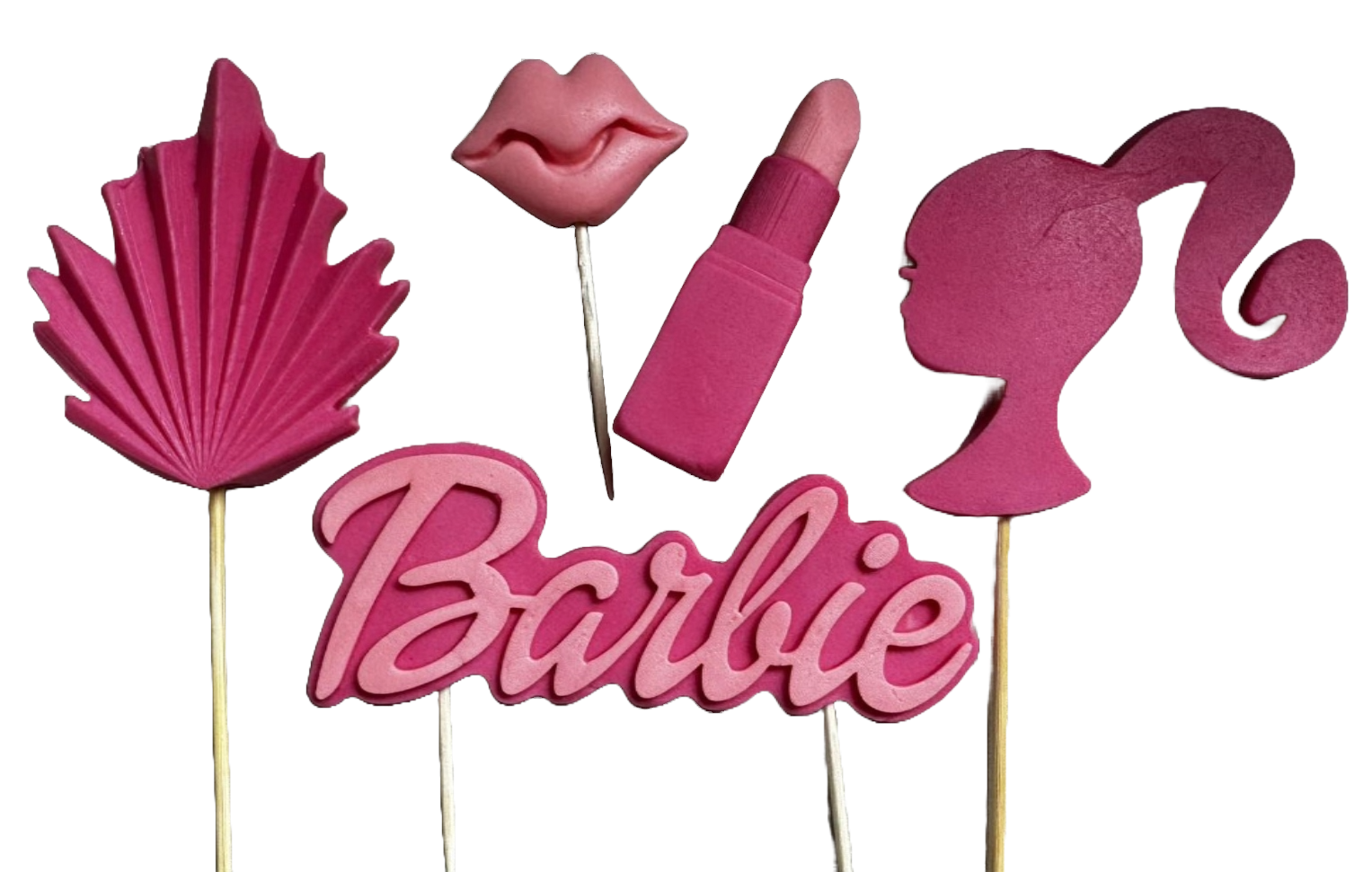 Set 5 decoratiuni comestibile din zahar, Barbie Decoratiuni din Pasta de Zahar Naty Shop