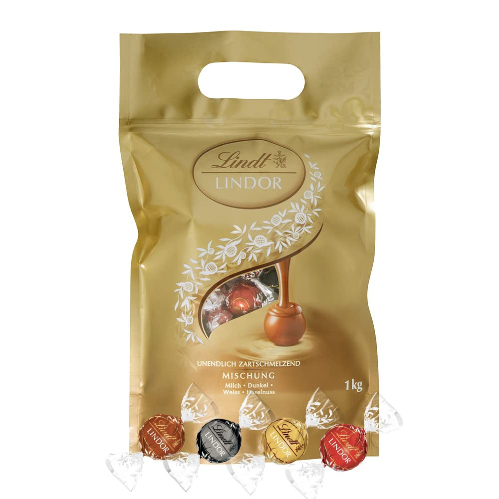 Mezcla de chocolate LINDOR | 1371 gramos | Aprox. 109 bolas: Mezcla clásica para bolas de chocolate con leche y LINDOR | Aprox. 80 bolas de chocolate (con leche, blanco, negro 60%, avellana) | Paquete a granel, 1 kg