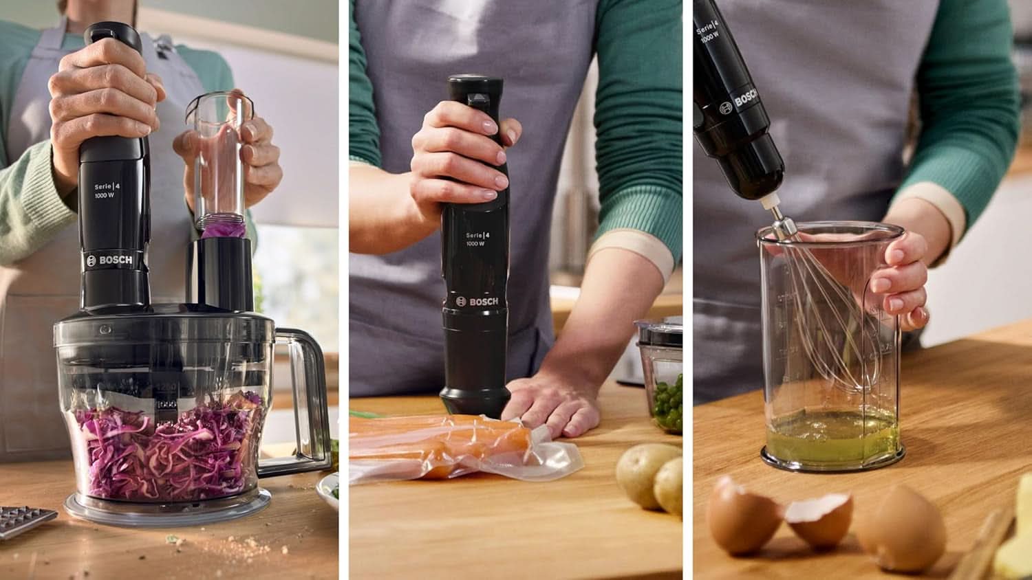 Bosch Batidora de pie Ergomaster Serie 4, 1000 Watt, Edelstahl-Mixstab, Zerkleinerer, Mix-/Messbecher, Schwarz Kitchen Naty Shop