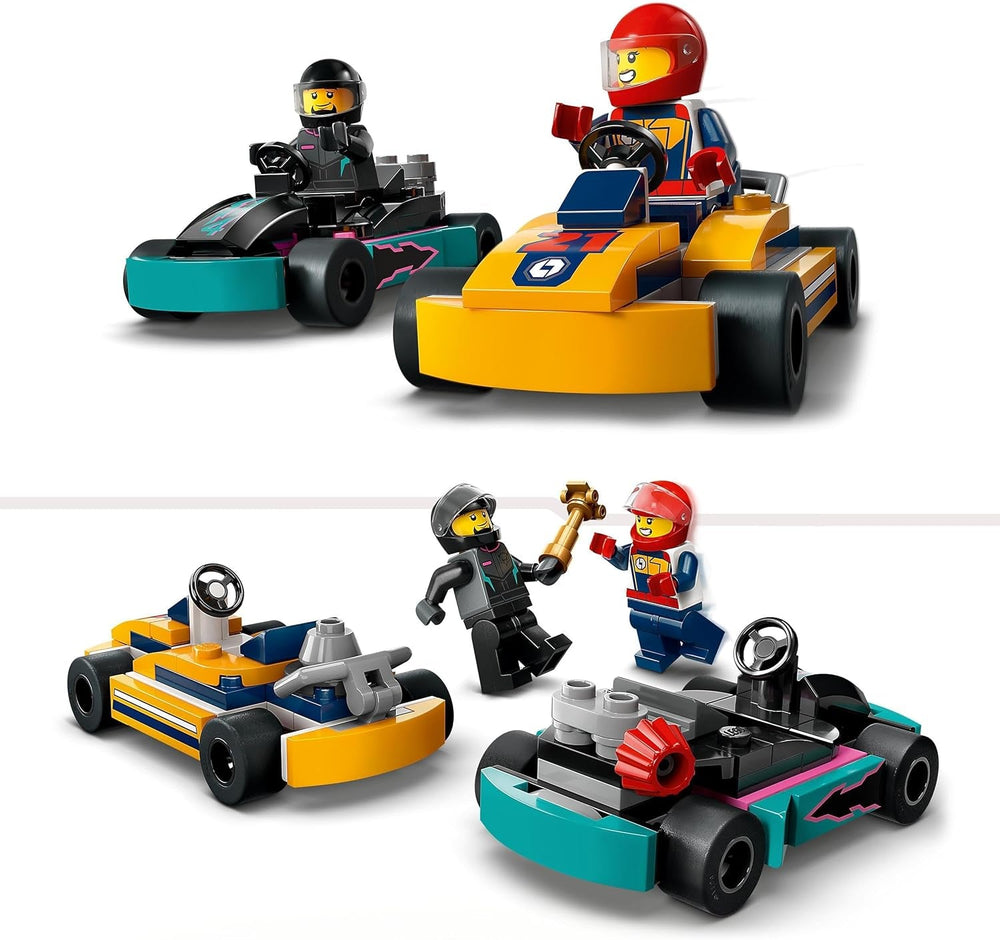 LEGO City Karts con conductores, juego de 2 minifiguras de conductores y coches de carreras, coches de juguete para niños y niñas de 5 años, regalo divertido para niños 60400 Juegos de construcción Besuche den LEGO-Store