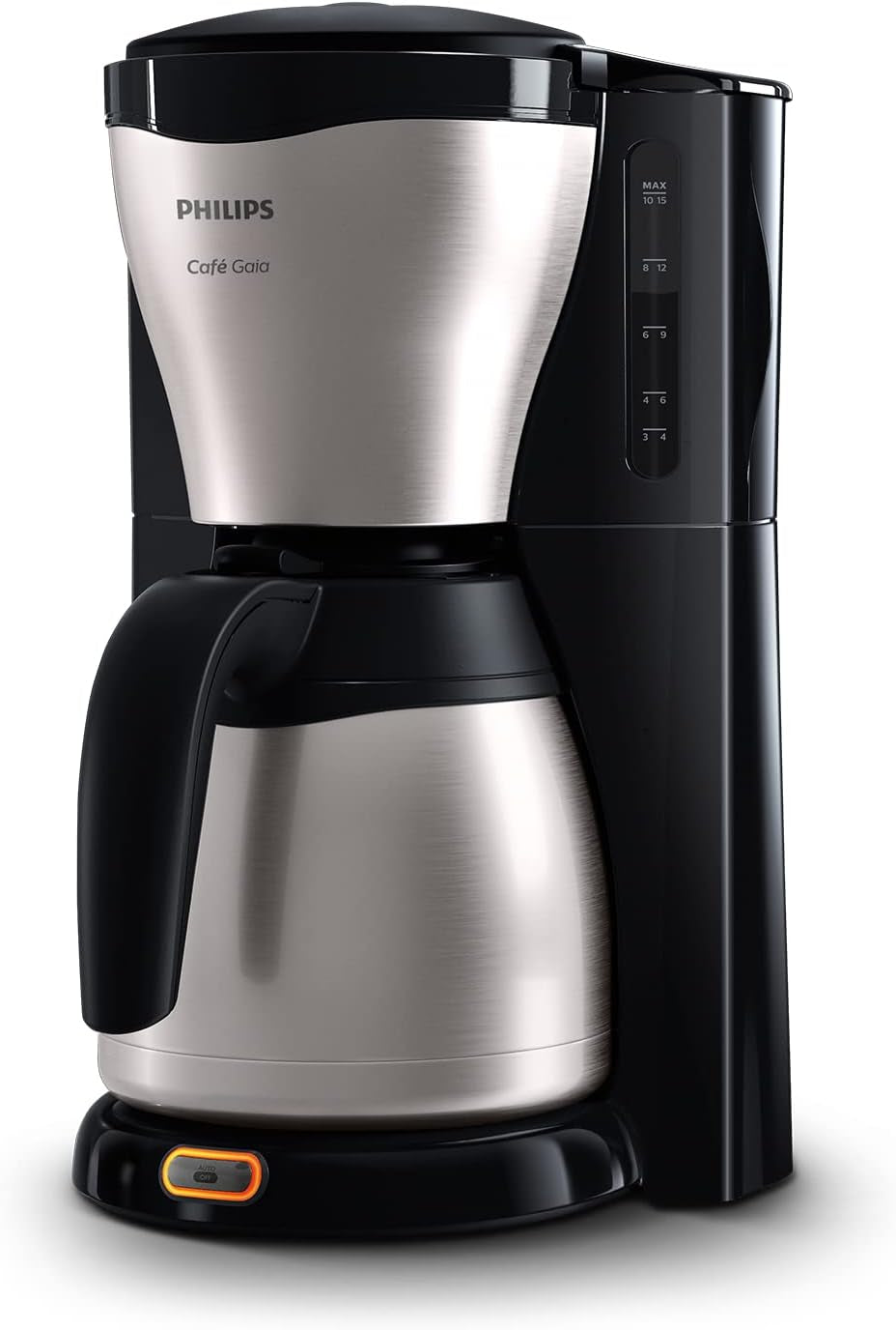 Espressor cu filtru PHILIPS Café Gaia – Carafă termos din oțel inoxidabil, sistem anti-picurare, aromă intensă, oprire automată, 1300 ml, negru (HD7546/20)